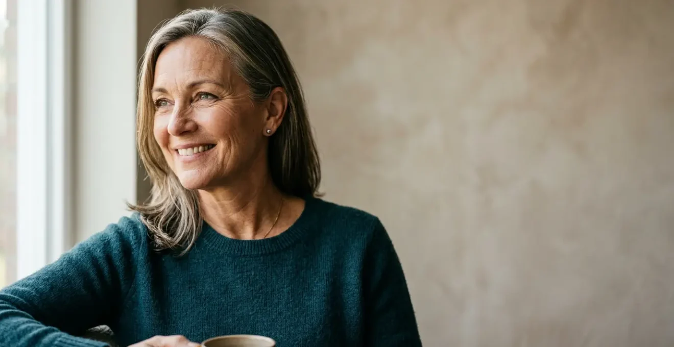 Ritratto naturale di donna matura che esprime serenità ed eleganza autentica