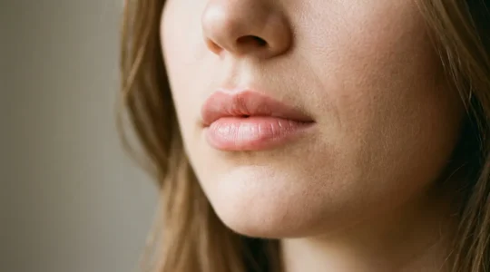 Labbra femminili naturalmente voluminose e ben proporzionate con effetto tridimensionale armonioso