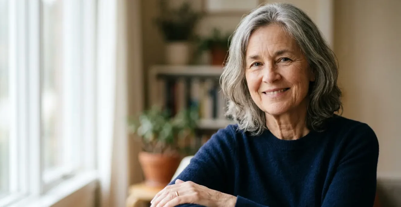 Viso di donna matura che mostra segni di cedimento cutaneo e invecchiamento naturale