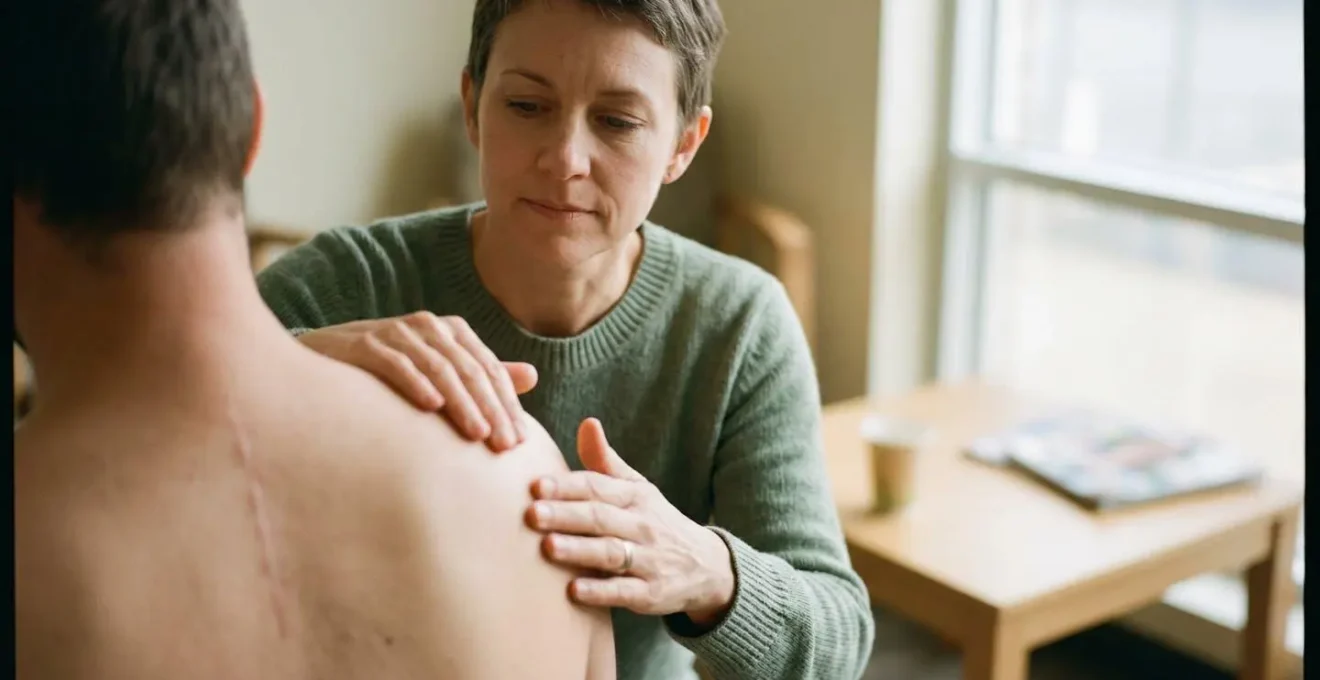 Paziente in un momento di riflessione dopo chirurgia ricostruttiva, simbolo di rinascita psicologica e fisica