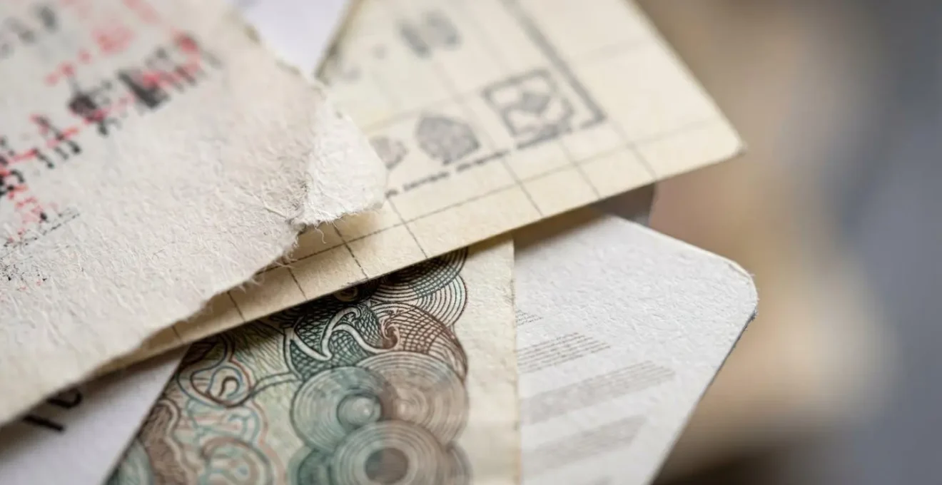 Dettaglio macro di documenti finanziari e biglietti aerei sovrapposti che mostrano costi imprevisti
